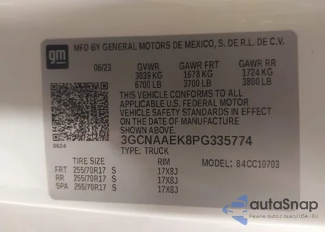 2023 Chevrolet Silverado 1500 2Wd Standard Bed Wt from USA, damaged, VIN 3GCNAAEK8PG335774
